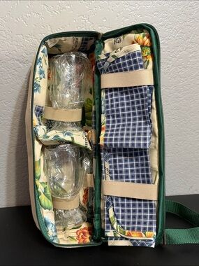 Insulated Wine Case Tote Bag with Glasses Napkins & Corkscrew Picnic By Vesture